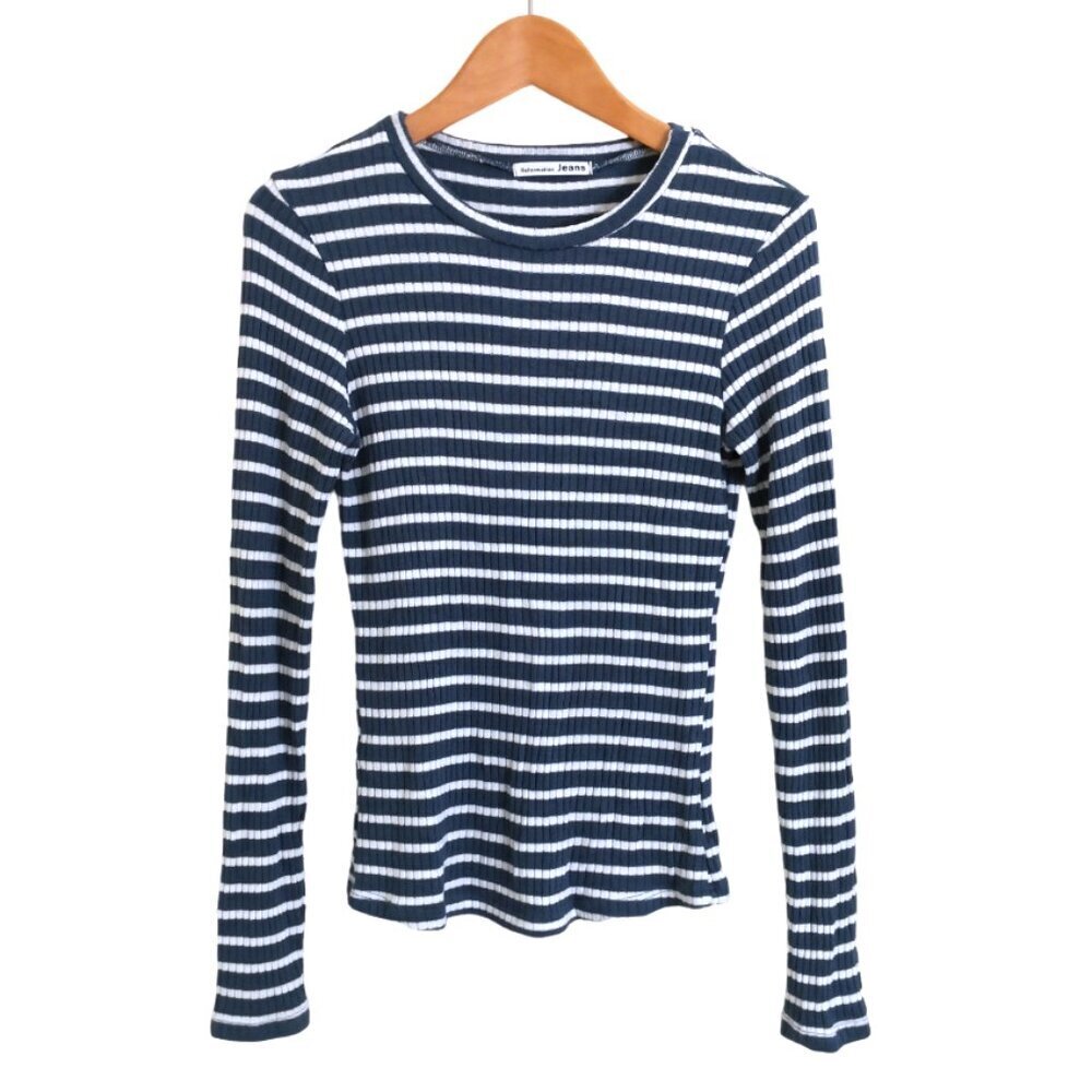 Reformation Jeans Women's Rib Knit Top Teal Blue Striped Size S